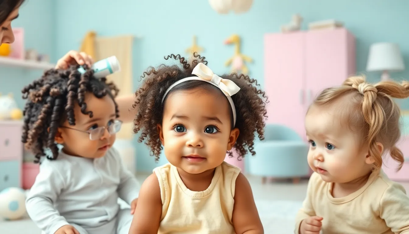 diverse babies with different hairstyles in a bright nursery.
