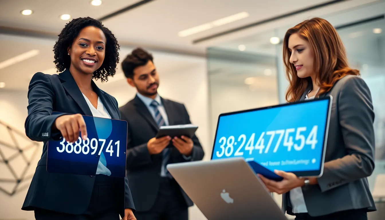 diverse team discussing technology in a modern office setting.
